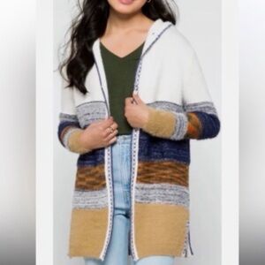 Fate Siana‎ Stitch Detail Long Multicolor Hooded Cardigan Sweater Women's 2X